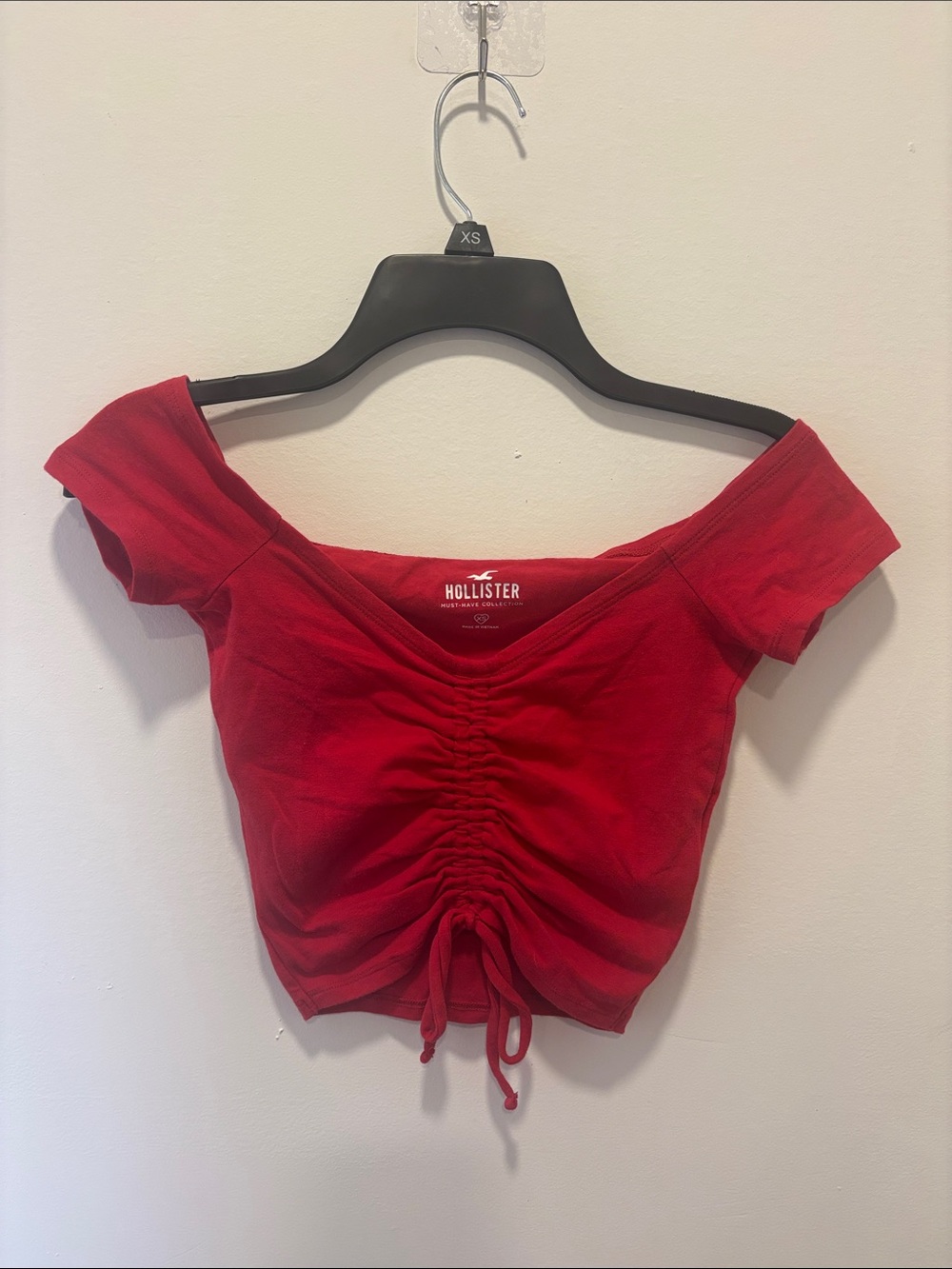 Hollister Red Off-Shoulder Drawstring Crop Top